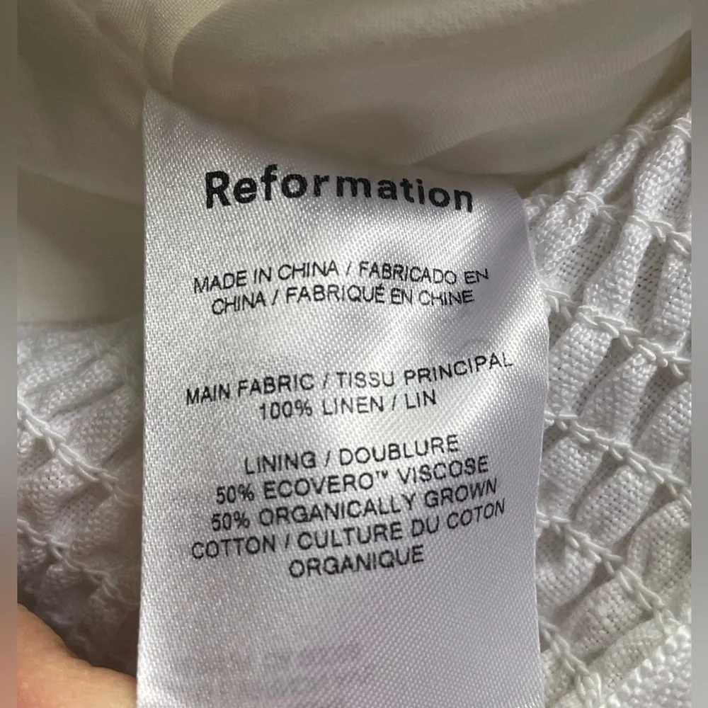 Reformation Women White Linen Puff Sleeve Top Size 8